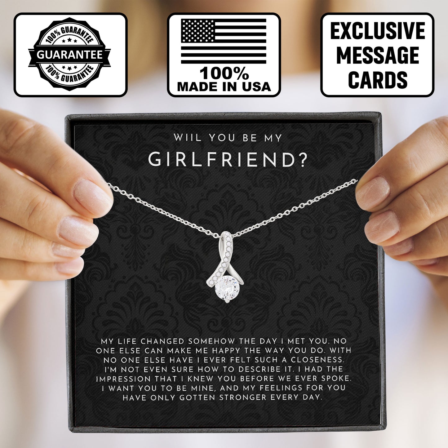To My Girlfriend Necklace Gift Box with Sentimental Message Card From Boyfriend
