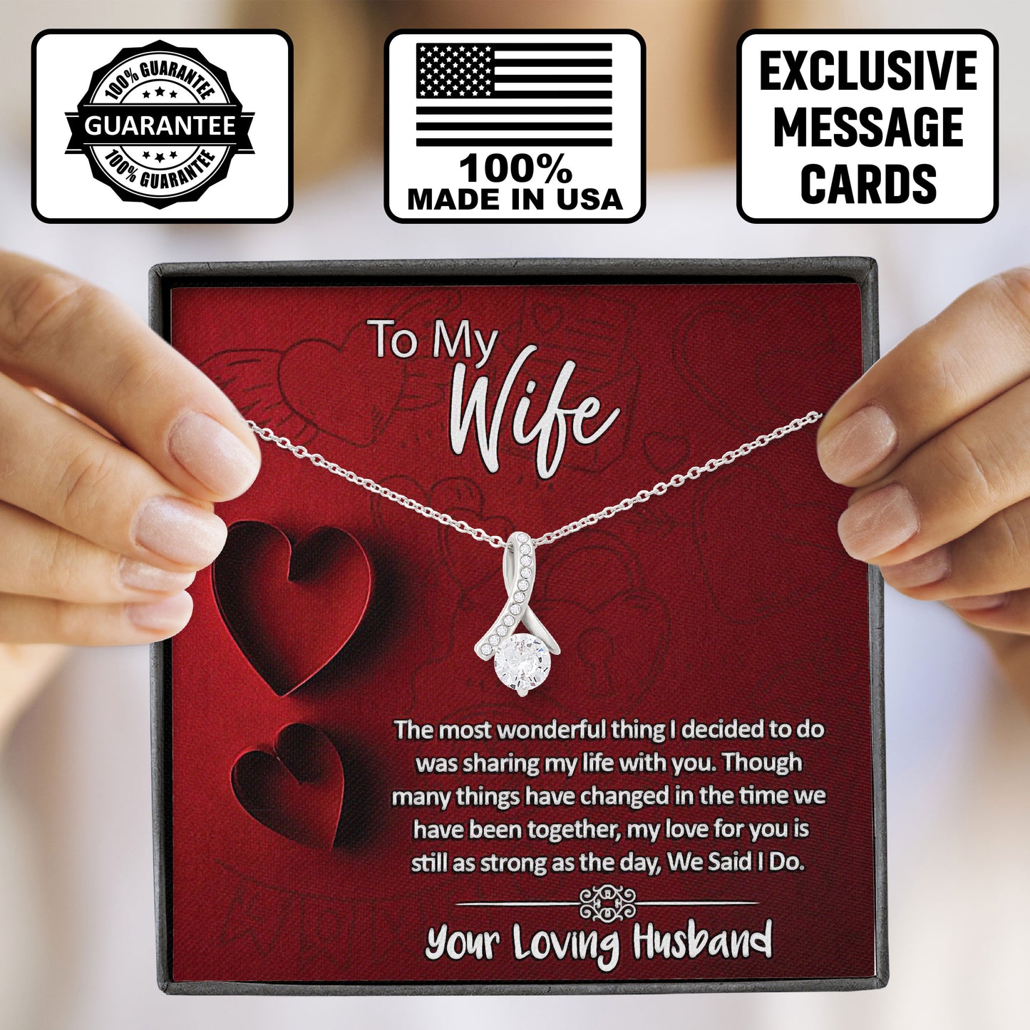 To My Wife Necklace Jewelry with Message Card & Gift Box