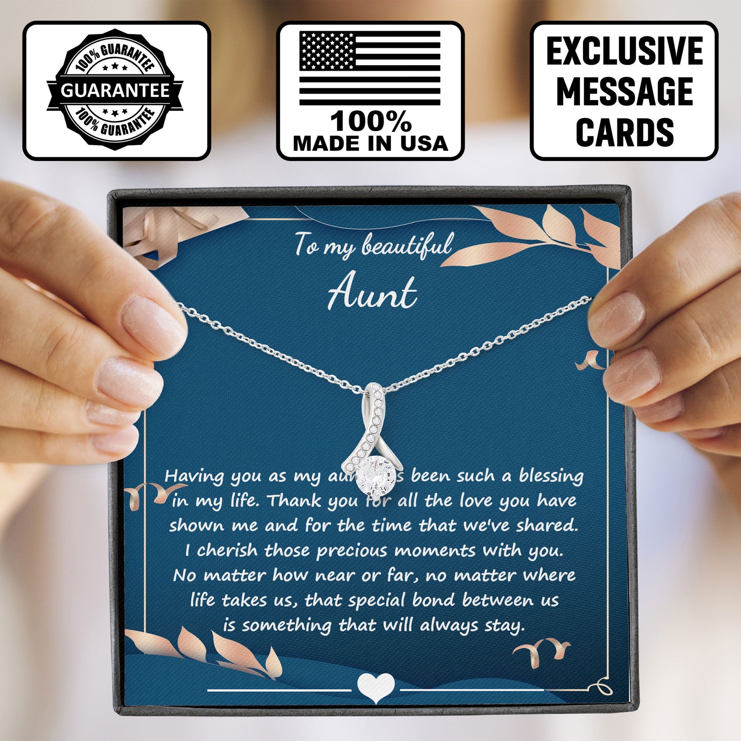 To My Aunt Necklace Jewelry Birthday Valentine's gifts For Aunt Message Card & LED Box