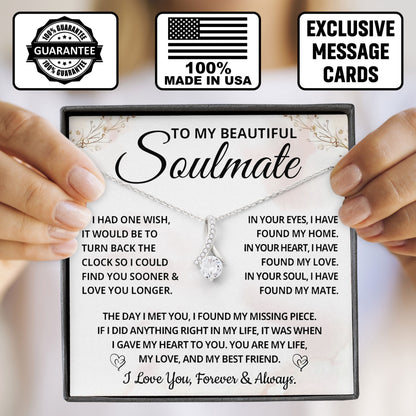 To My Beautiful Soulmate Necklace Gift Box Heartfelt Message Card for Birthday or Valentine