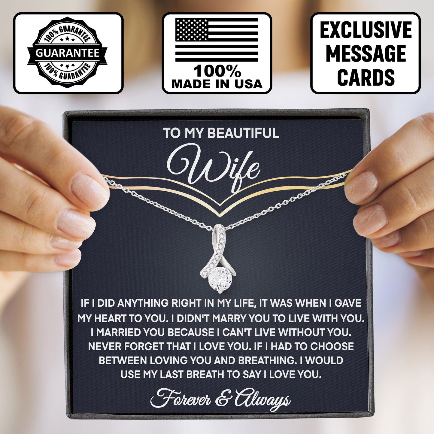 To My Beautiful Wife Necklace Jewelry with Message Card & Gift Box