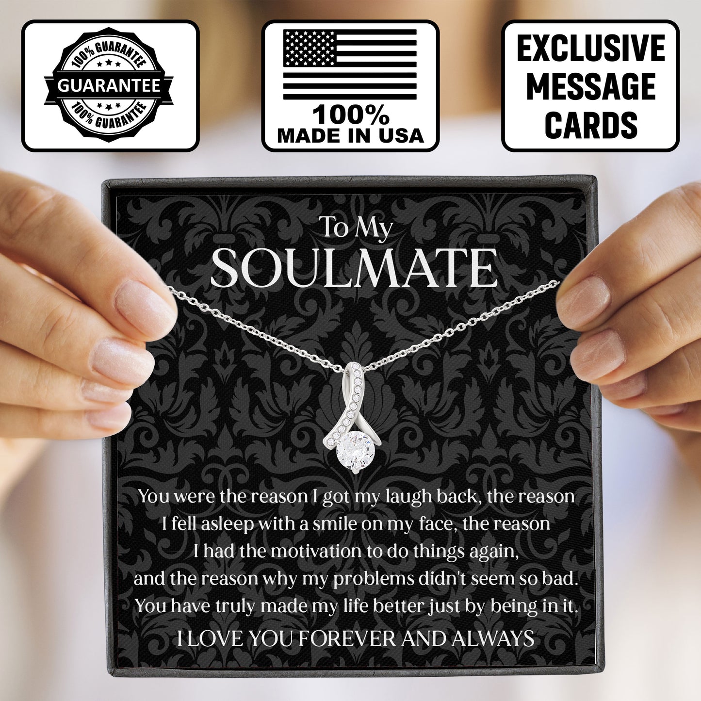 To My Soulmate Necklace Anniversary Romantic Jewelry Gift with Message Card