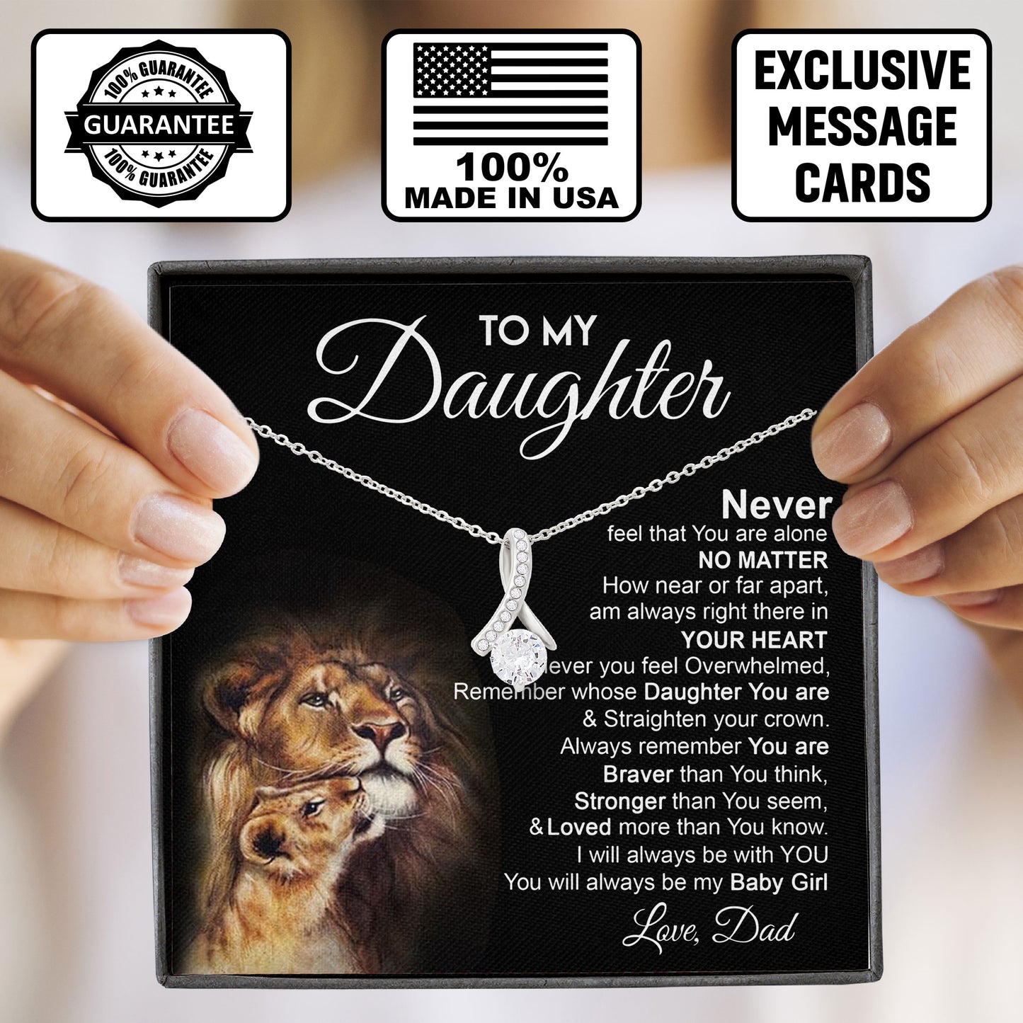 To My Daughter Necklace 925 Sterling Silver Graduation Gifts Birthday Christmas Message Card＆LED Gift Box