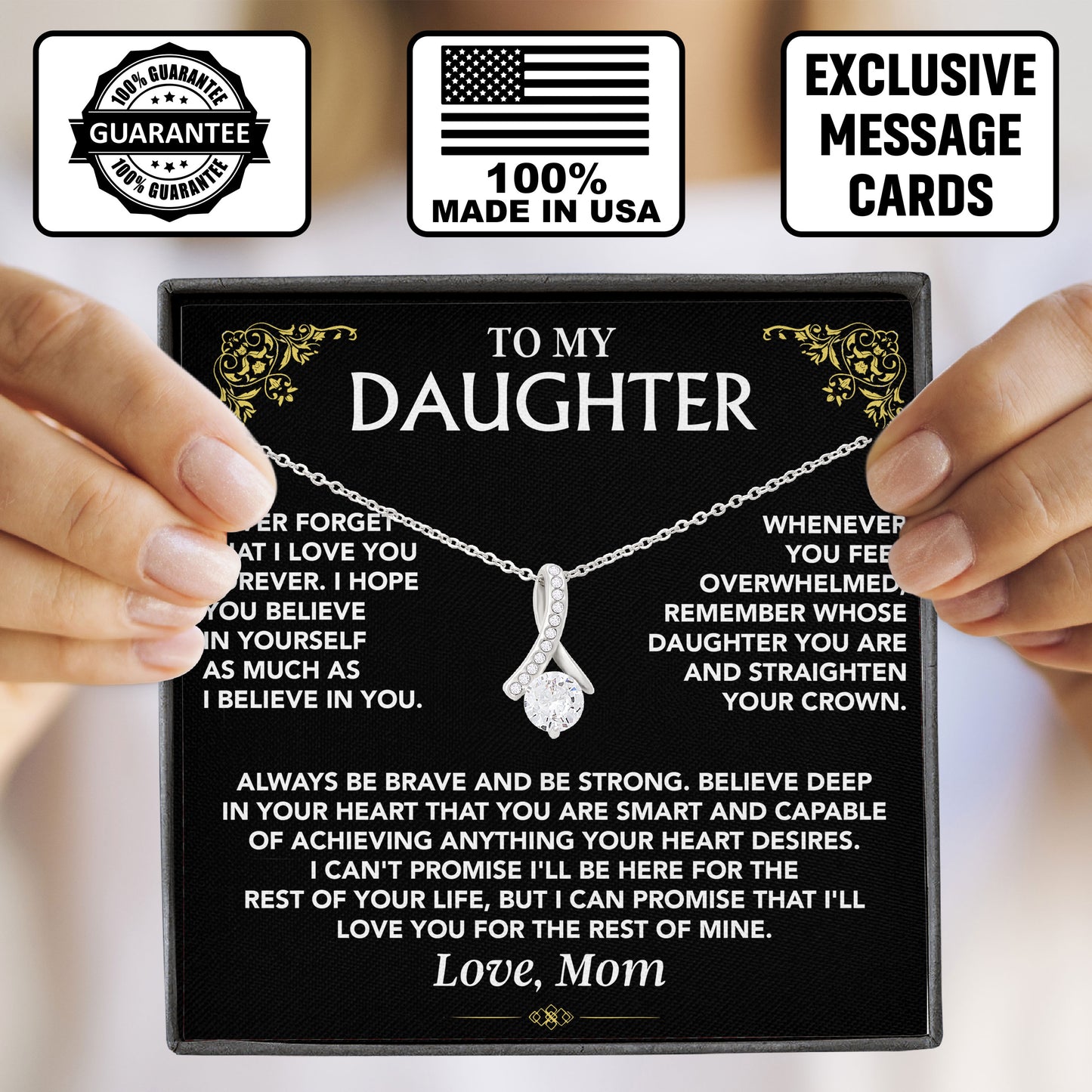 To My Daughter Necklace Message & Elegant Box, Valentines Day, Graduation, Birthday, Wedding, Gifts From Dad, Mom