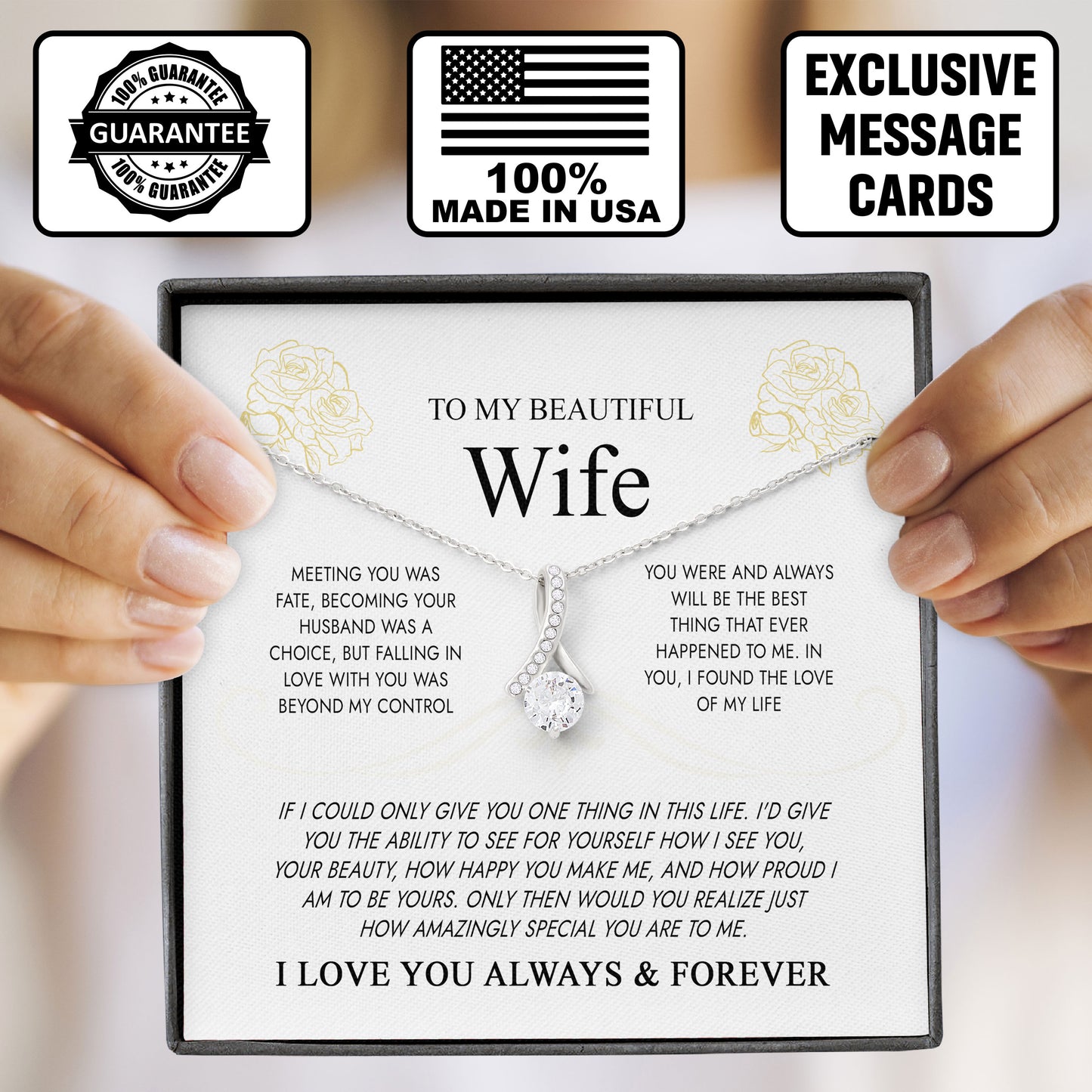 To My Beautiful Wife Birthday Necklace Gift for Her