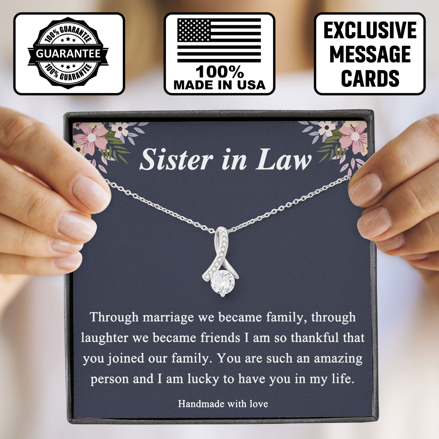 To My Sister In Law Necklace With Message, Birthday, Mother's Day, Valentine, Wedding Day Gifts