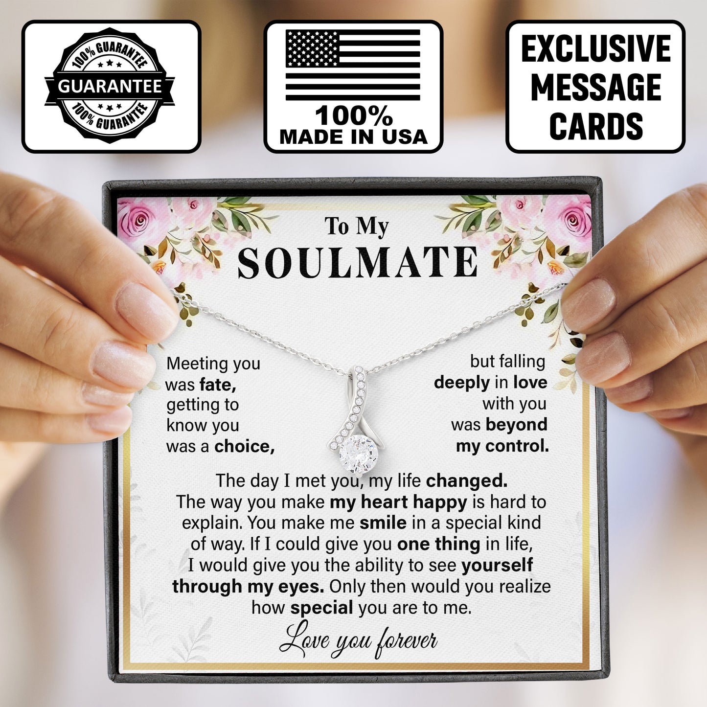 To My Soulmate Love Knot Necklace Meaningful Jewelry Gift for Anniversary, Birthday