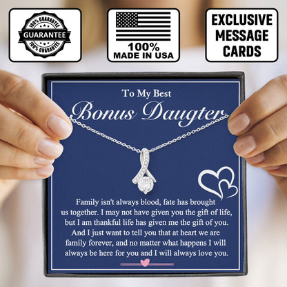 To My Best Bonus Daughter Jewelry Boxes with Necklace, Present Box For Daughter From Dad, Mom