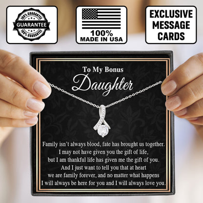 To My Bonus Daughter Necklace Message & Elegant Box, Jewelry Gift For Birthday, Graduation, Valentines, Mothers Day