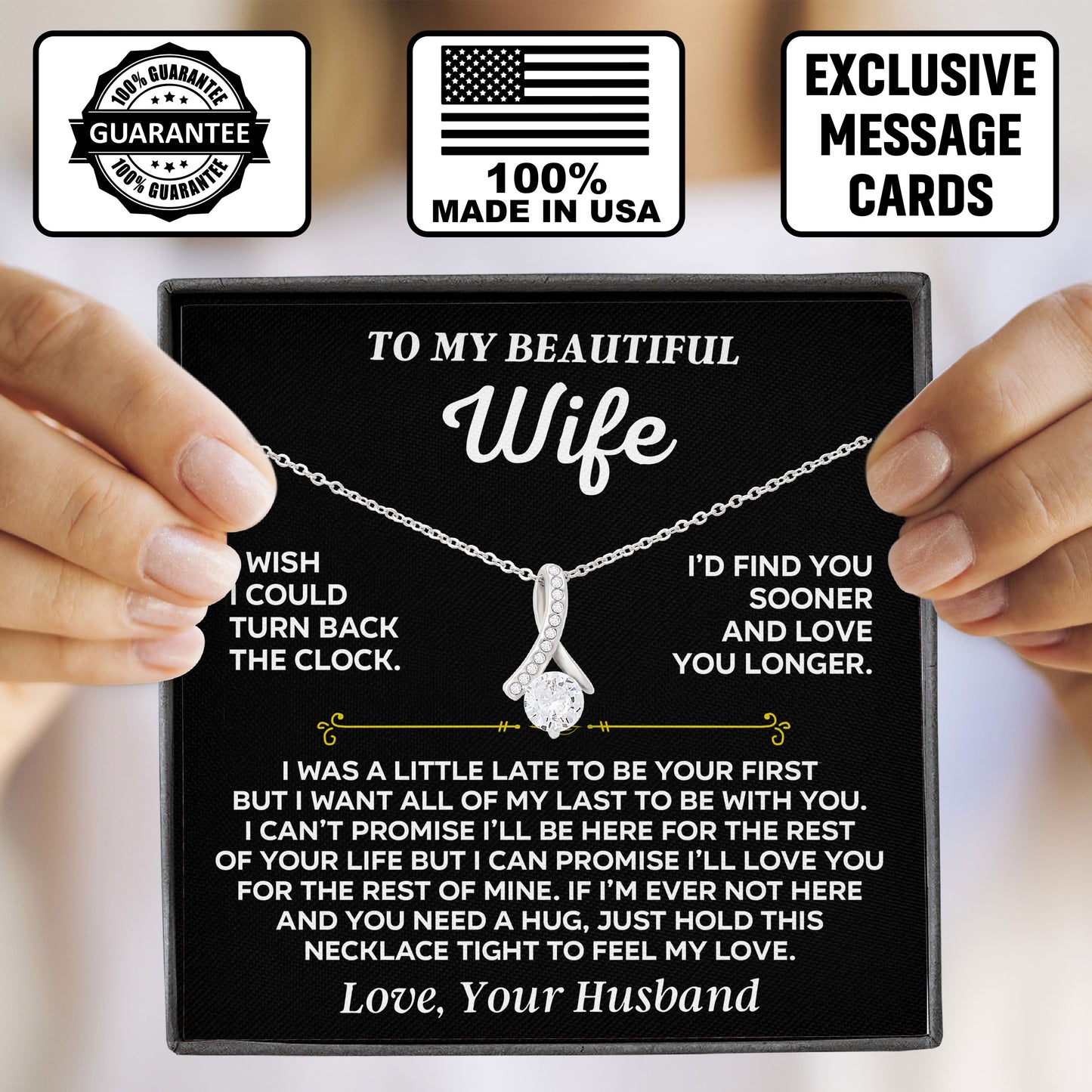 To My Beautiful Wife Necklace Gift Box with Sentimental Message Card