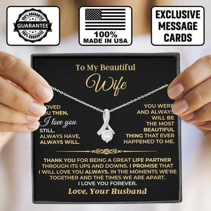 To My Beautiful Wife Necklace 925 Sterling Silver, Message Card＆LED Gift Box