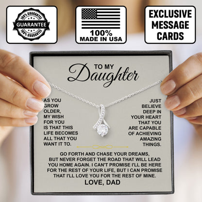 To My Daughter Necklace Message & Elegant Box, Jewelry Gift For Birthday, Graduation, Valentines, Mothers Day