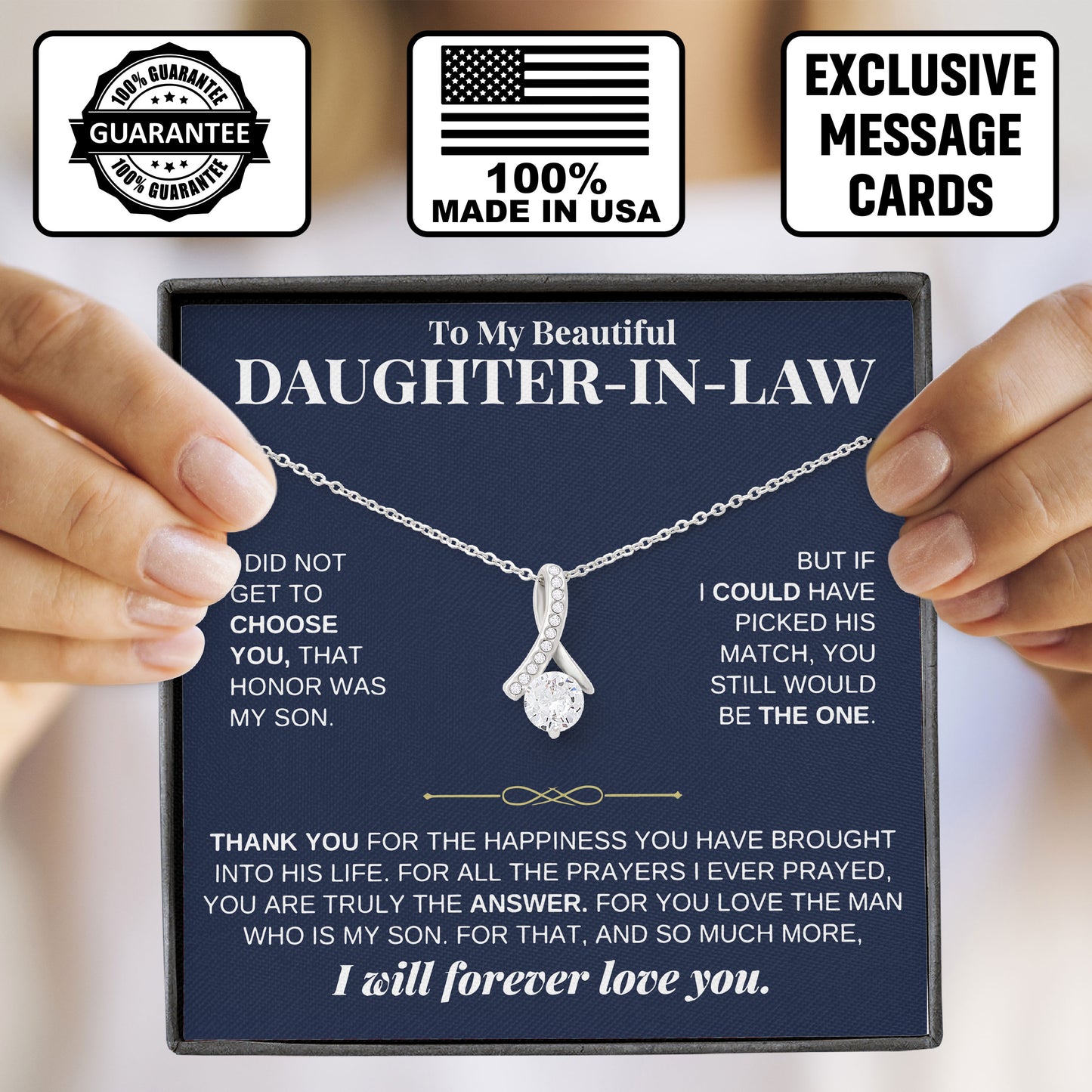 To My Beautiful Daughter In Law Necklace with Message Card and Gift Box, Valentine's Day, Birthday From Dad, Mom