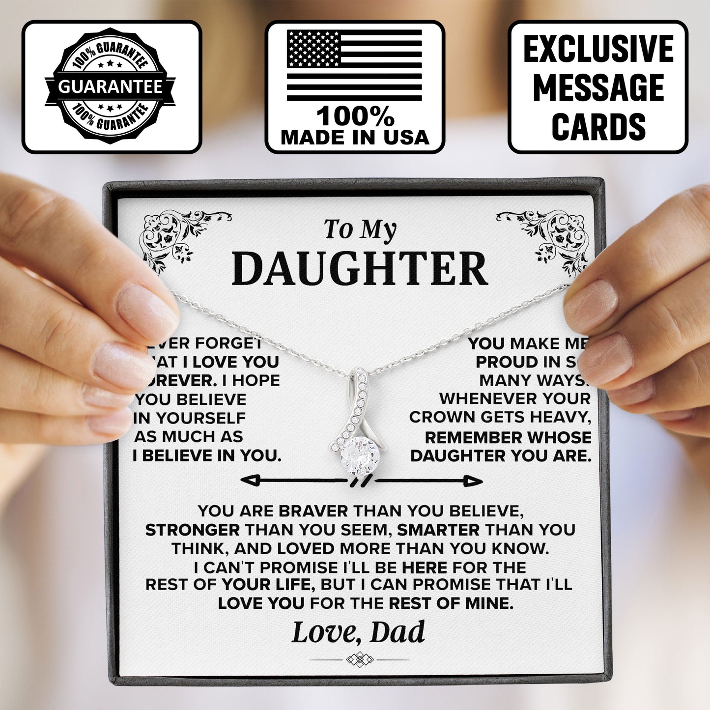To My Daughter Necklace Birthday Valentine Jewelry Gifts For Daughter From Dad with Message Card Box