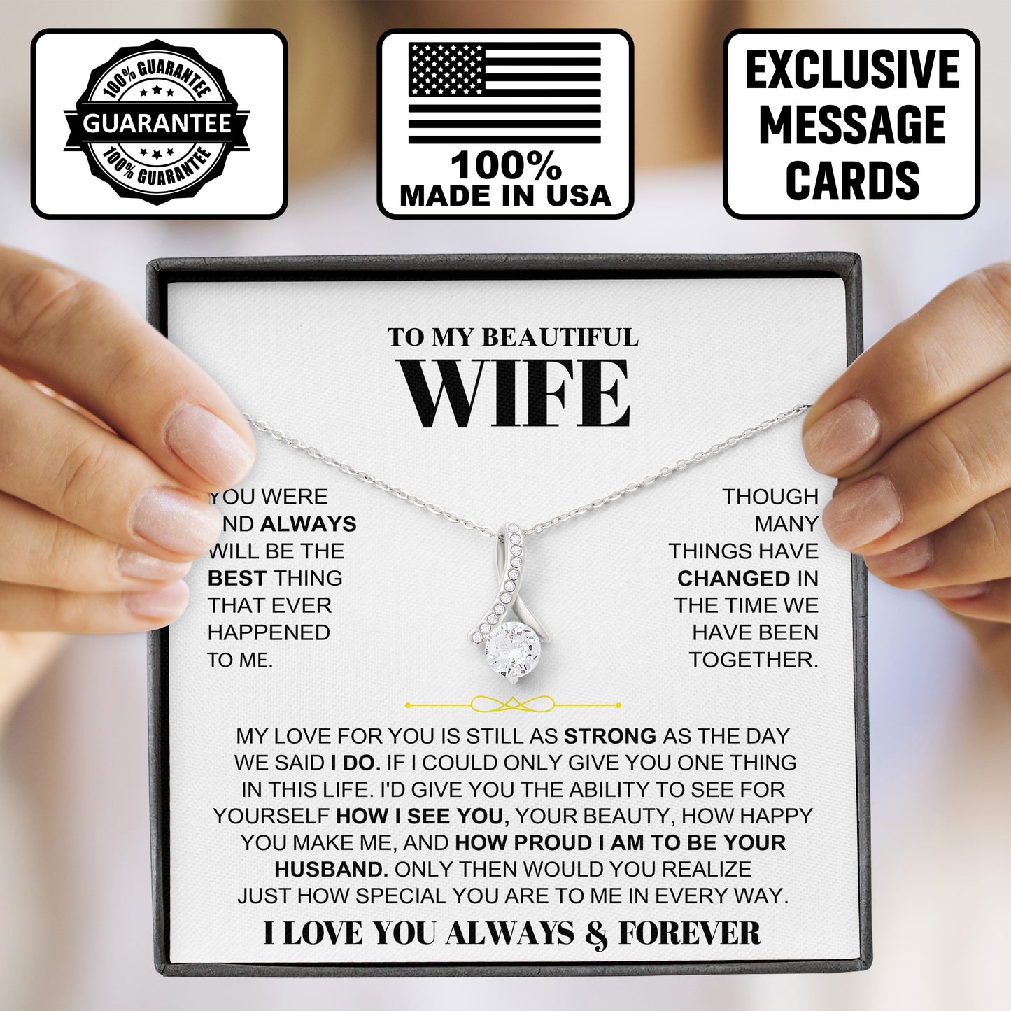 To My Beautiful Wife Necklace with Message Card and Gift Box for Wife Soulmate Girlfriend