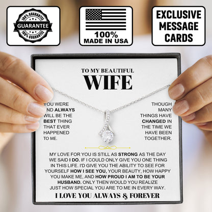 To My Beautiful Wife Necklace with Message Card and Gift Box for Wife Soulmate Girlfriend