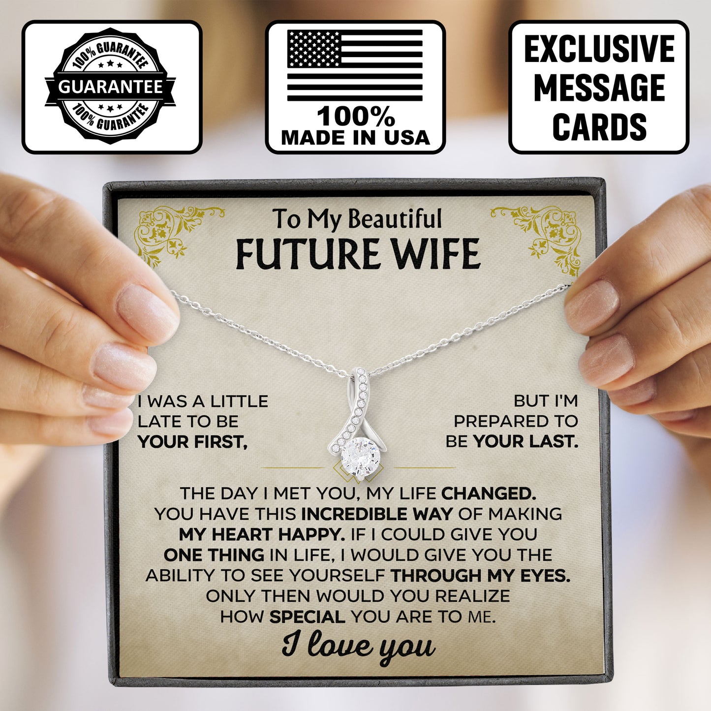 To My Beautiful Future Wife Soulmate Necklace with Heartfelt Message Card & Box, Anniversary, Birthday