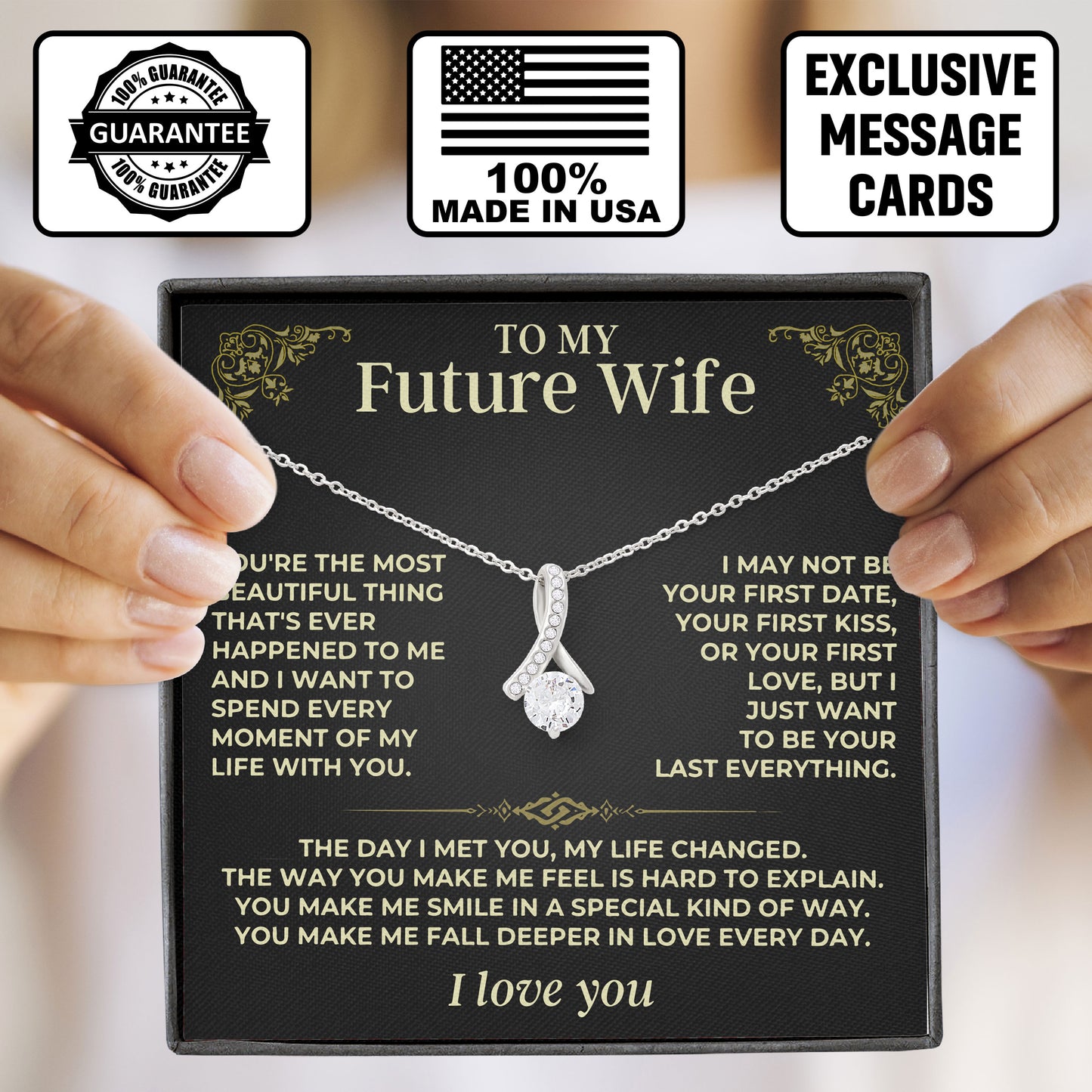 To My Beautiful Future Wife Necklace with Message Card and Gift Box for Wife Soulmate Girlfriend