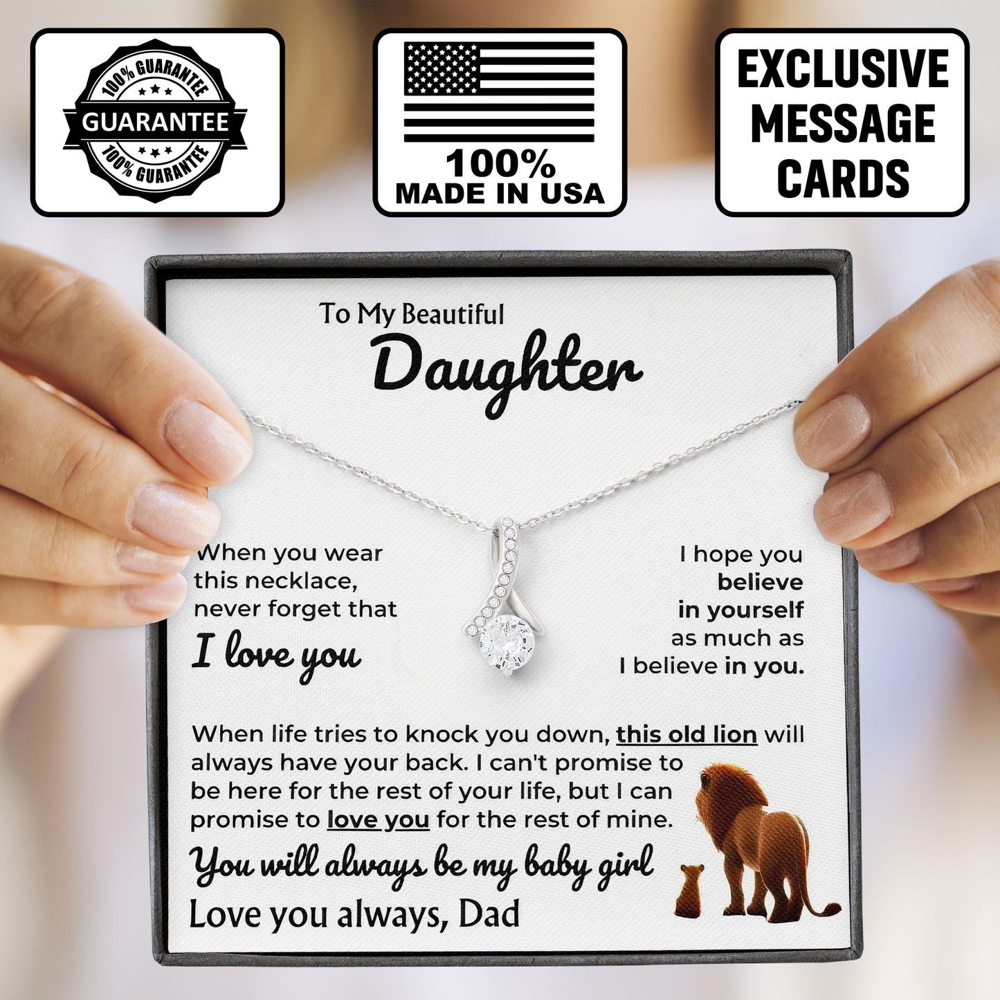 To My Beautiful Daughter Necklace Birthday Anniversary Valentine Gift with Message Card and LED Jewelry Box Gift