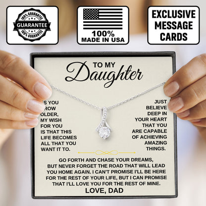 To My Daughter Necklace Birthday Anniversary Valentine Gift with Message Card and LED Jewelry Box Gift