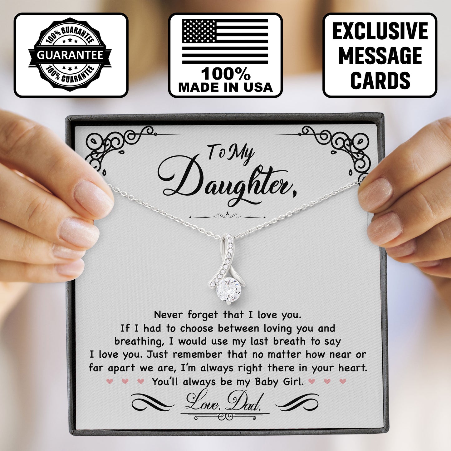 To My Daughter Necklace Birthday Anniversary Graduation Jewelry Gifts with Message Card Box