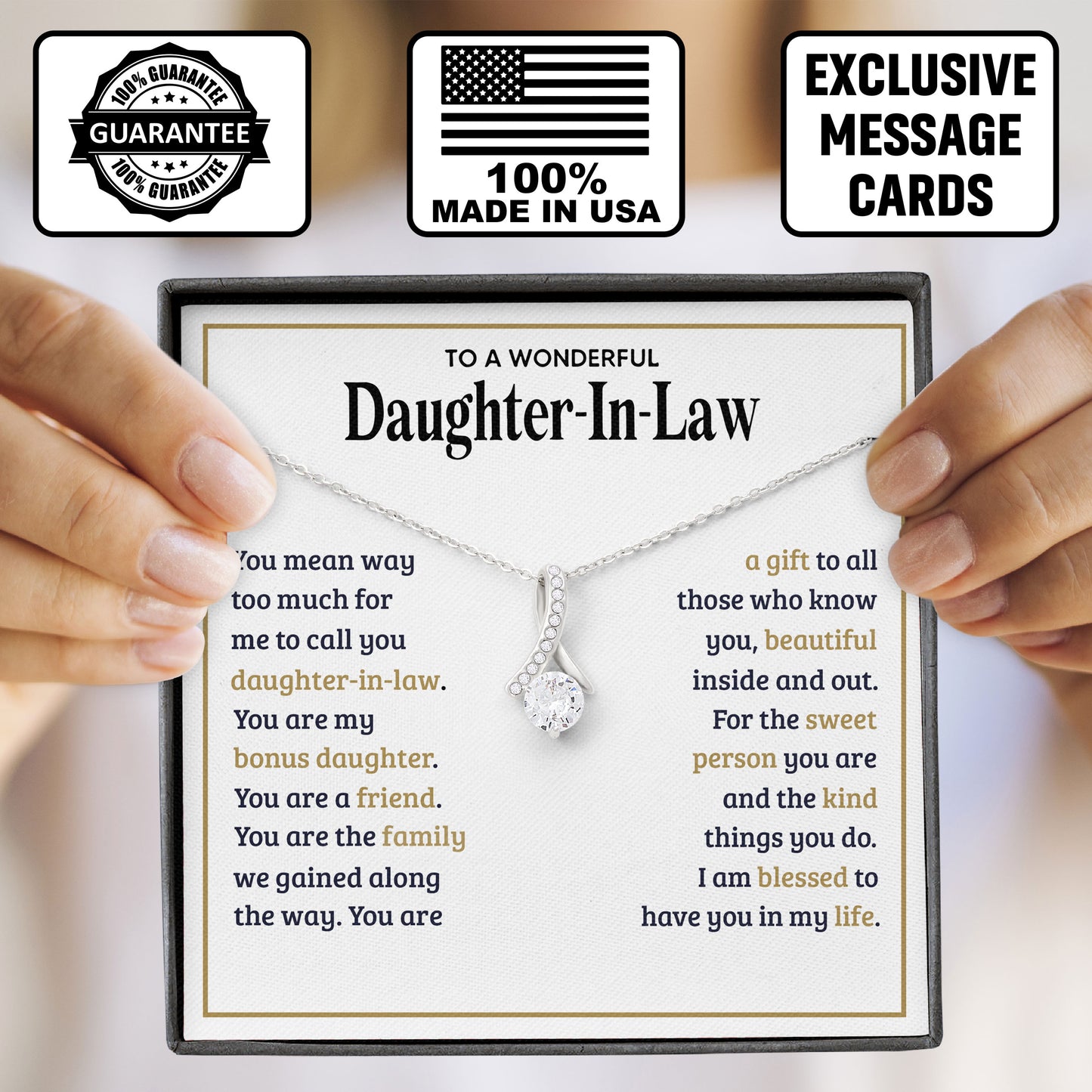 To A Wonderful Daughter In Law Necklace Message & Elegant Box, Necklace Gifts For Daughter, Valentines Day, Graduation, Birthday, Wedding