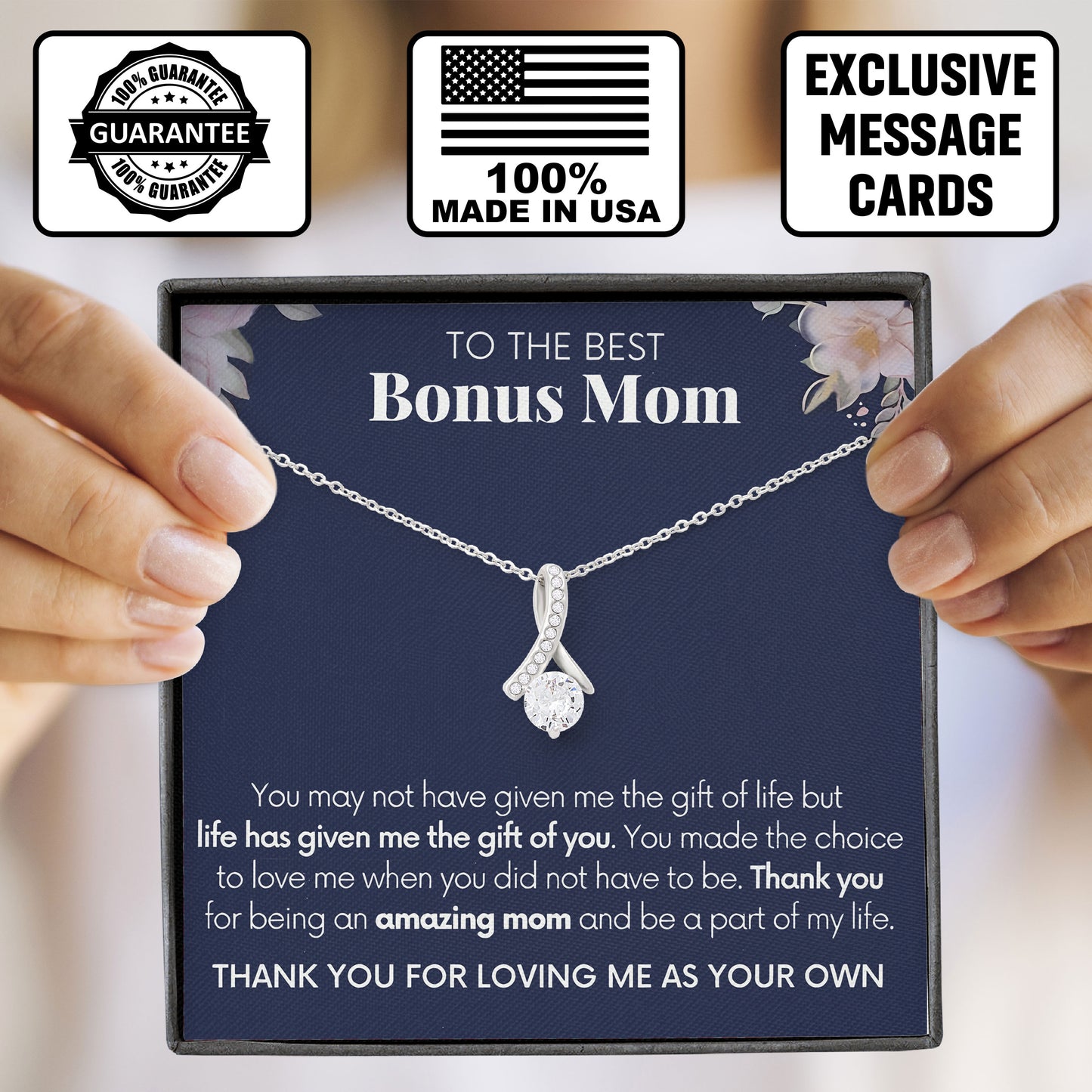 To My The Best Bonus Mom Necklace Gift Box