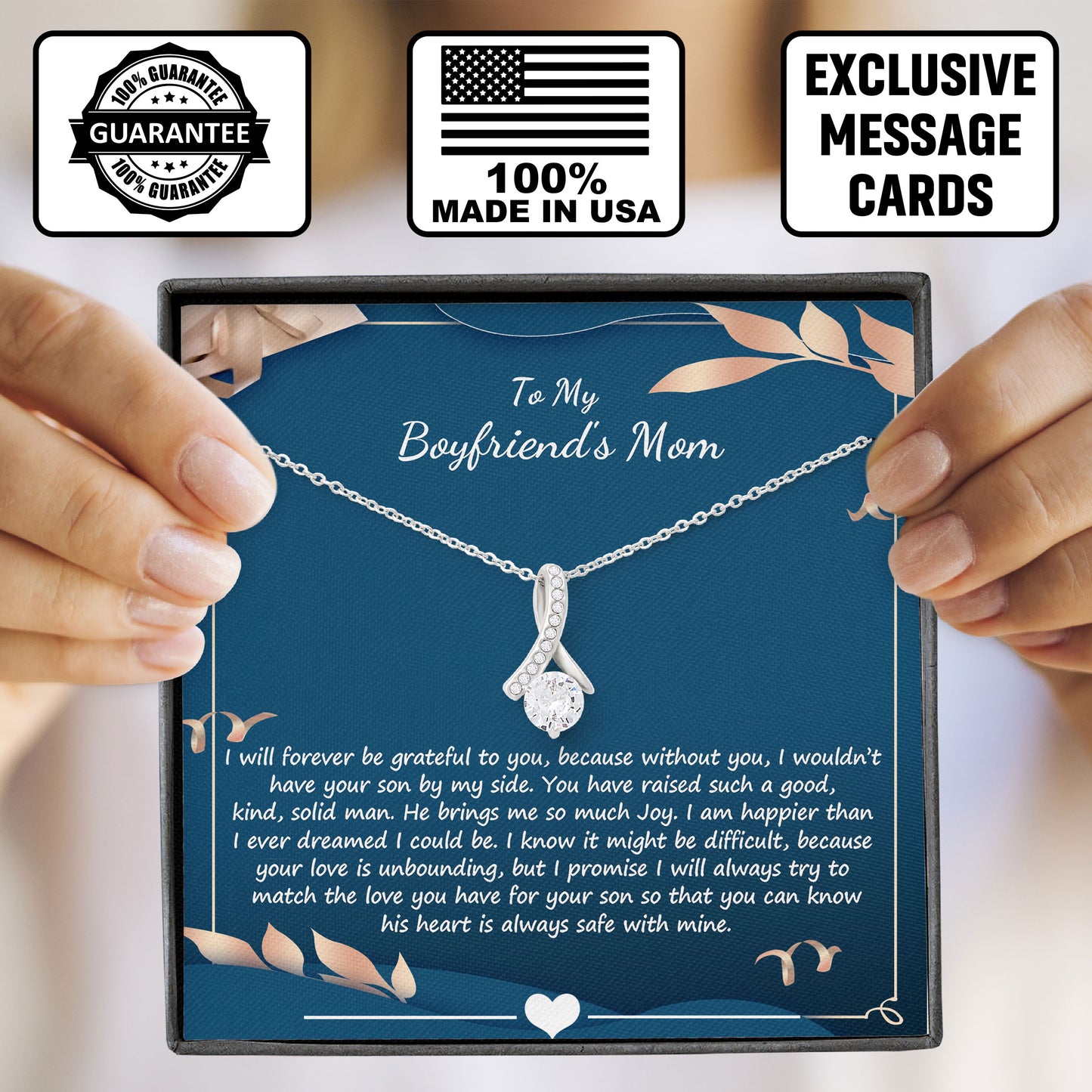 To My Boyfriends Mom Necklace With Message Box, Valentines Day, Birthday, Mother's Day Gift with Message Card and Box Meaning