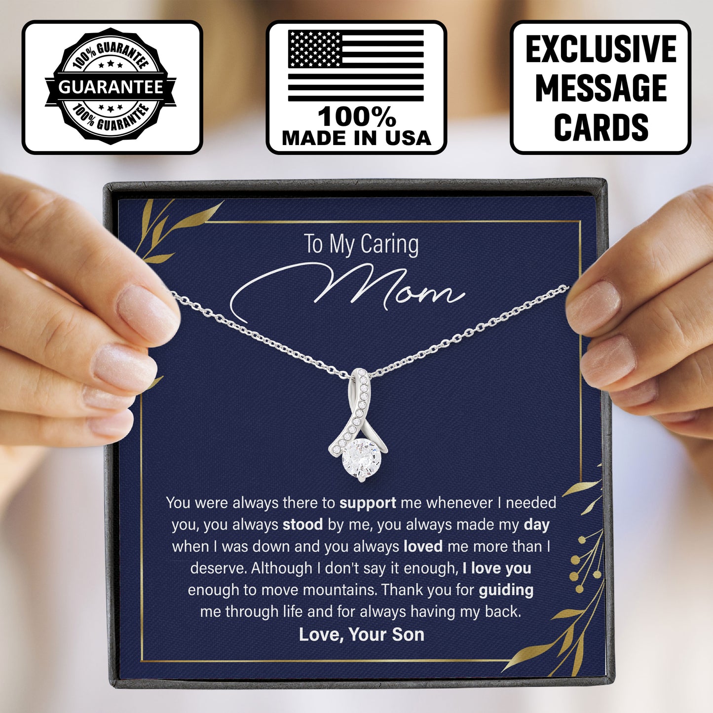 To My Caring Mom Necklace with Loving Message