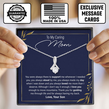 To My Caring Mom Necklace with Loving Message