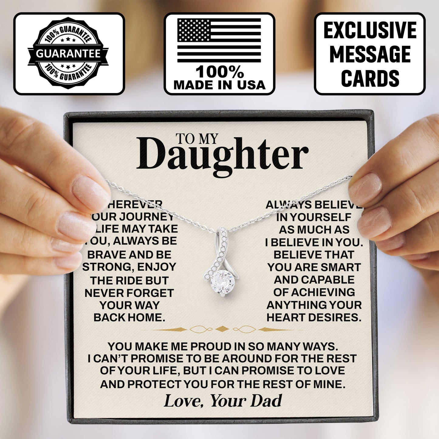 To My Daughter Necklace with Sentimental Card Gift From Dad