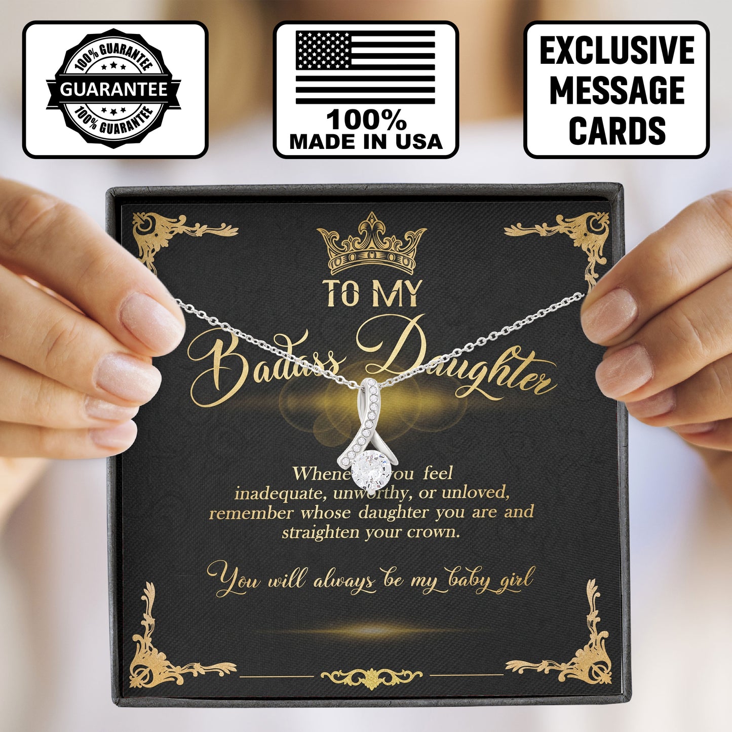 To My Badass Daughter Necklace With Message Cards