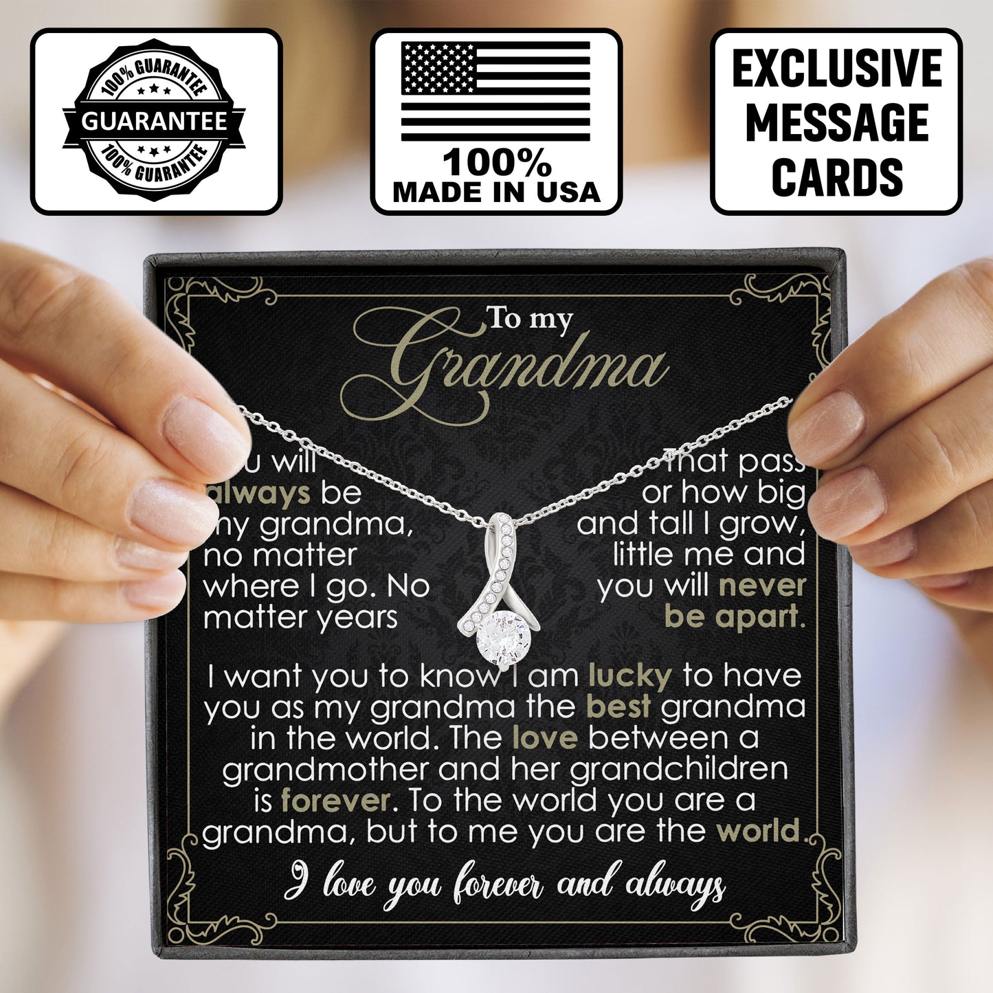 To My Grandma Necklace Gift with Love and Message Card
