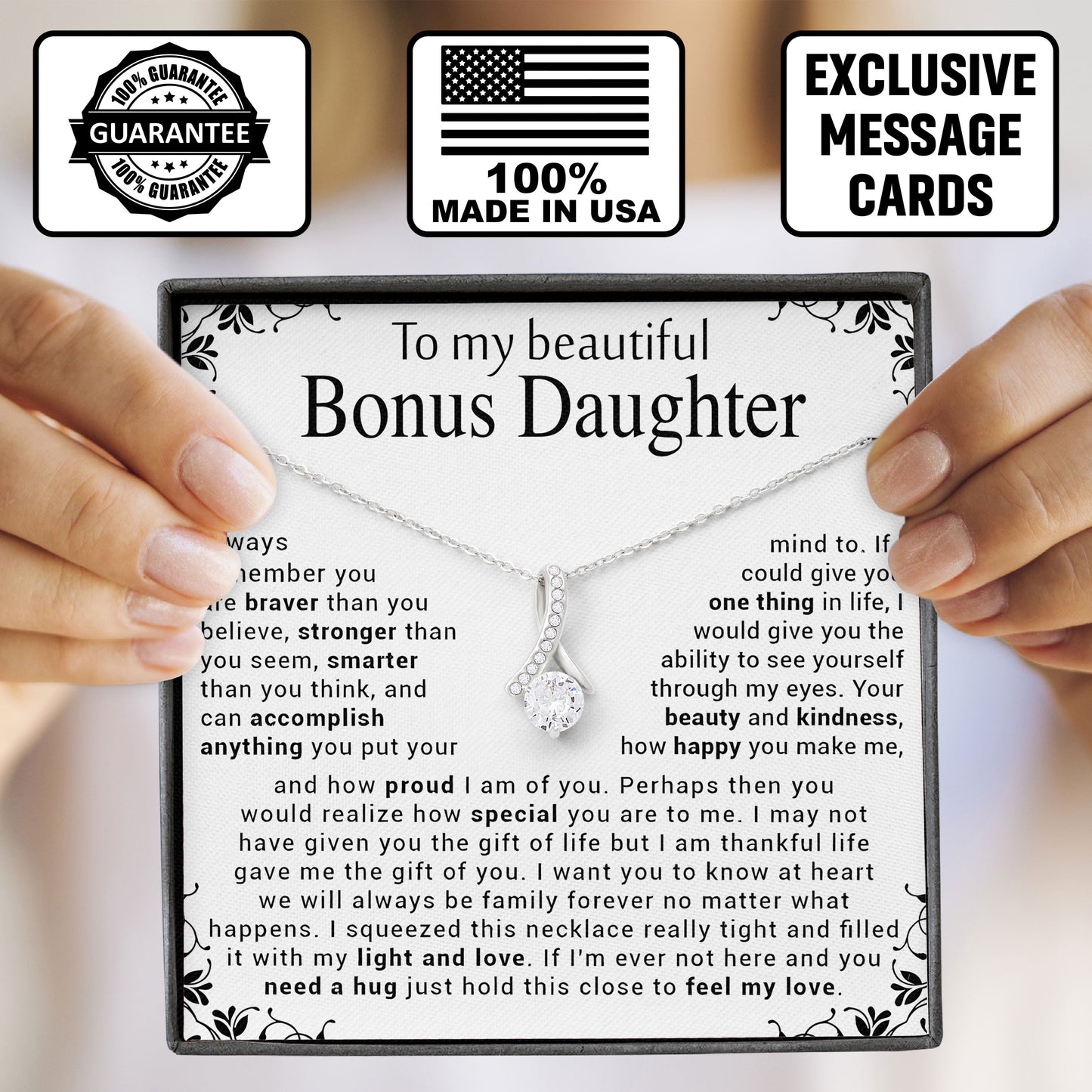 To My Beautiful Bonus Daughter Inspirational Necklace