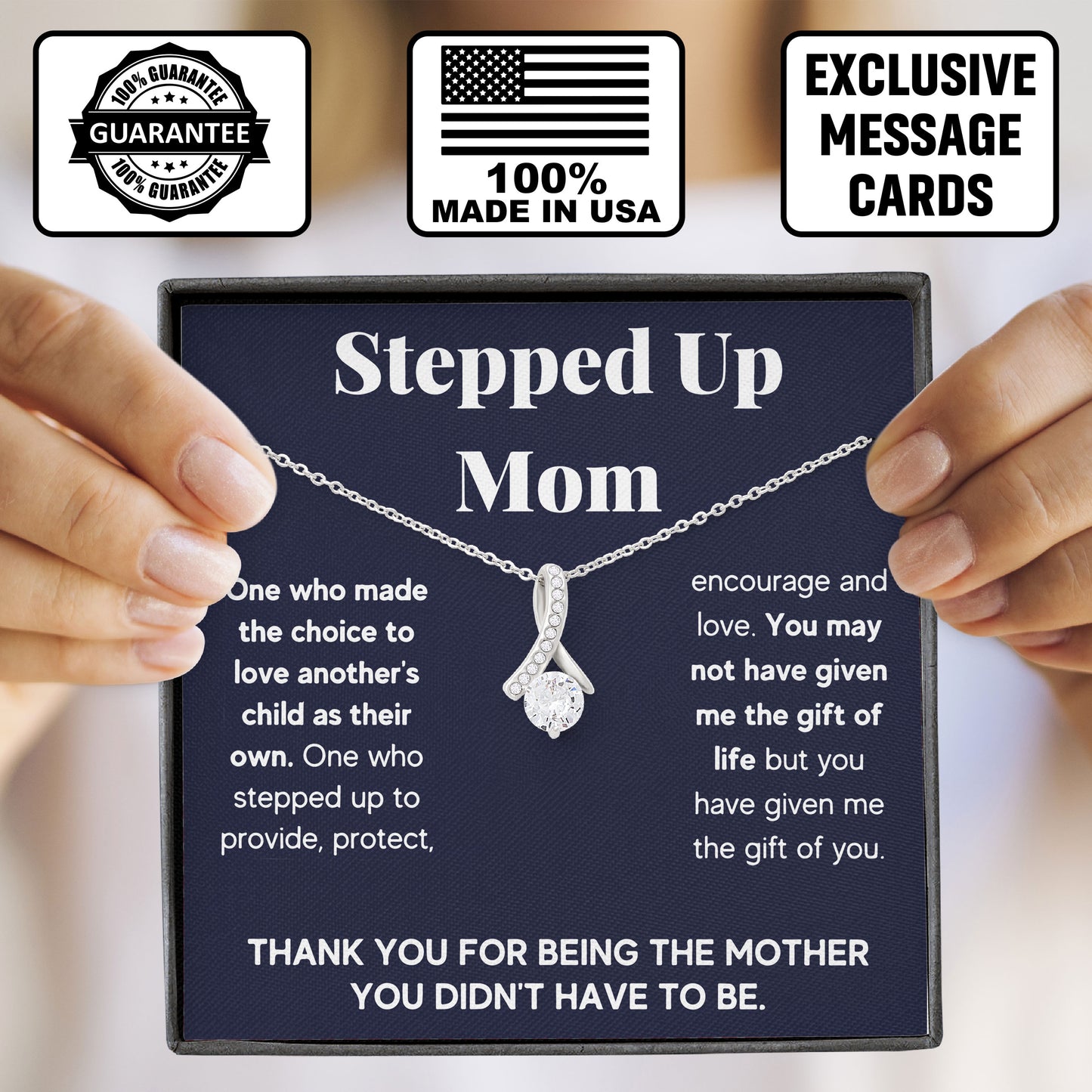 To My Stepped Up Mom Valentine Necklace Gift