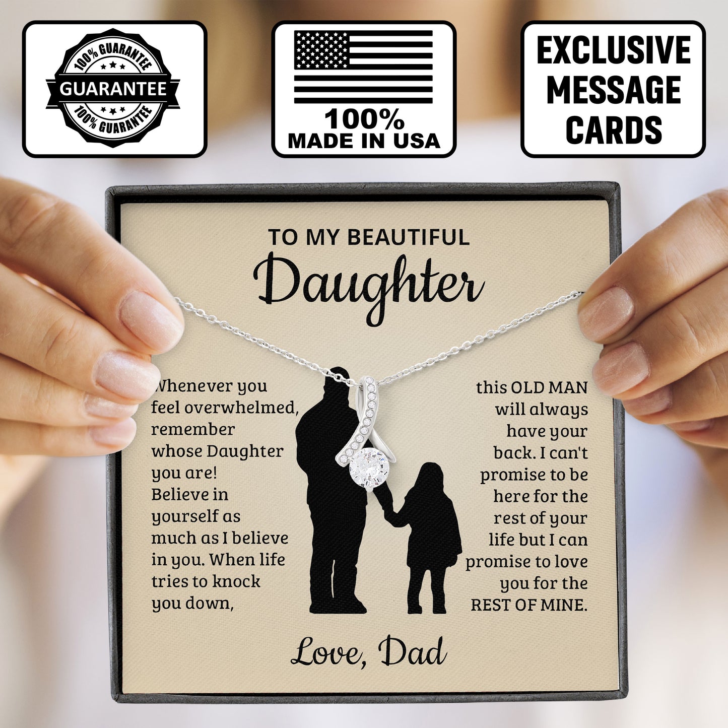 To My Beautiful Daughter Necklace Gift with Loving Message