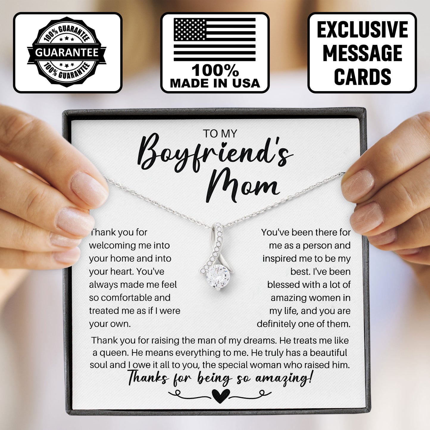 To My Boyfriend's Mom Necklace Gift Box With Message Card, Valentines Day, Mother's Day Keepsake