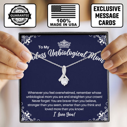 To My Badass Unbiological Mom Love Necklace Gift with Message Card