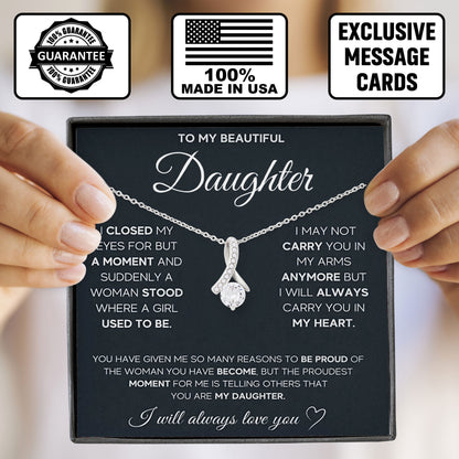 To My Beautiful Daughter Necklace Message & Elegant Box, Necklace Gifts For Daughter, Valentines Day, Graduation, Birthday, Wedding