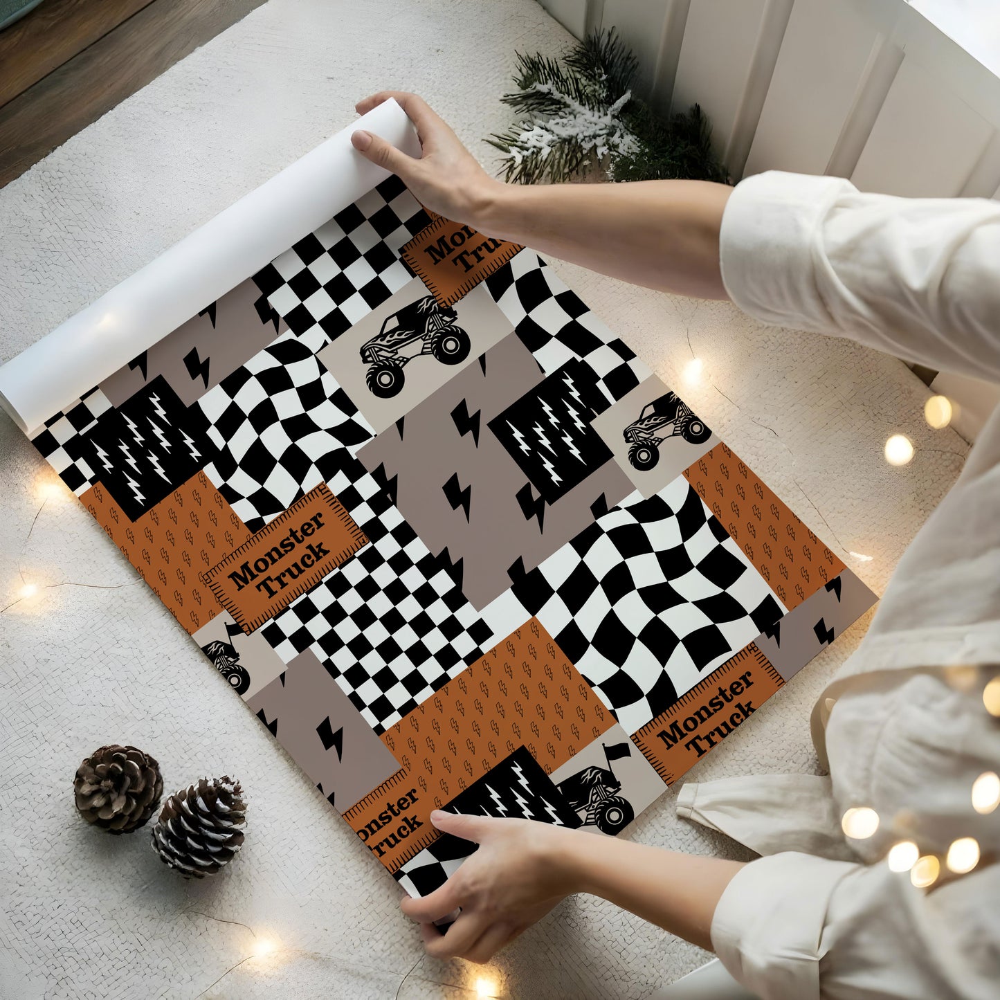 Monster Truck Christmas Wrapping Paper, Kids Birthday Gift Wrap