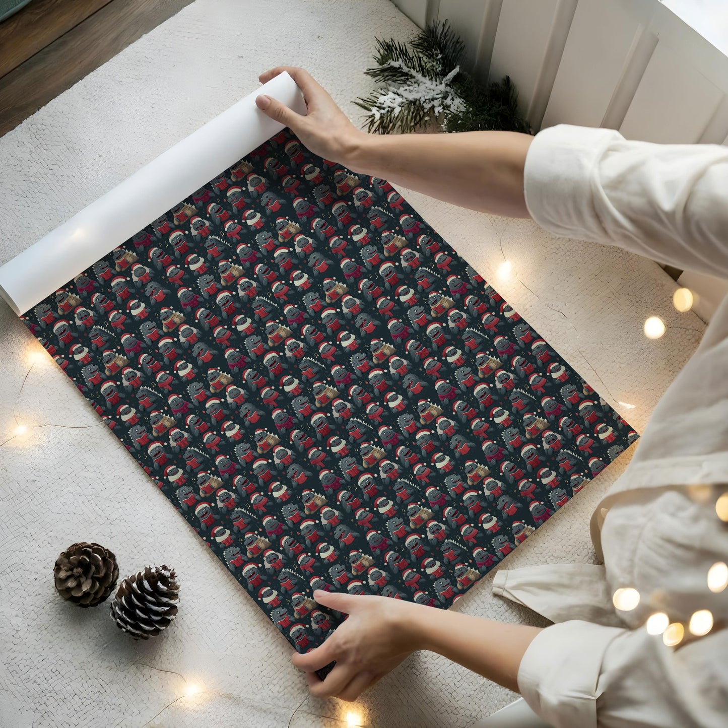 Godzilla Santa Christmas Wrapping Paper