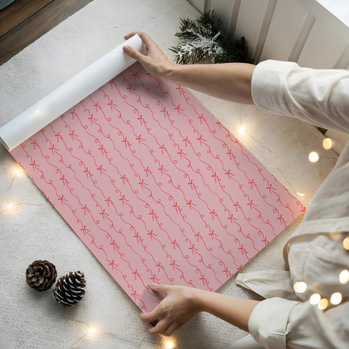 Pink Bow Gift Wrap Sheet