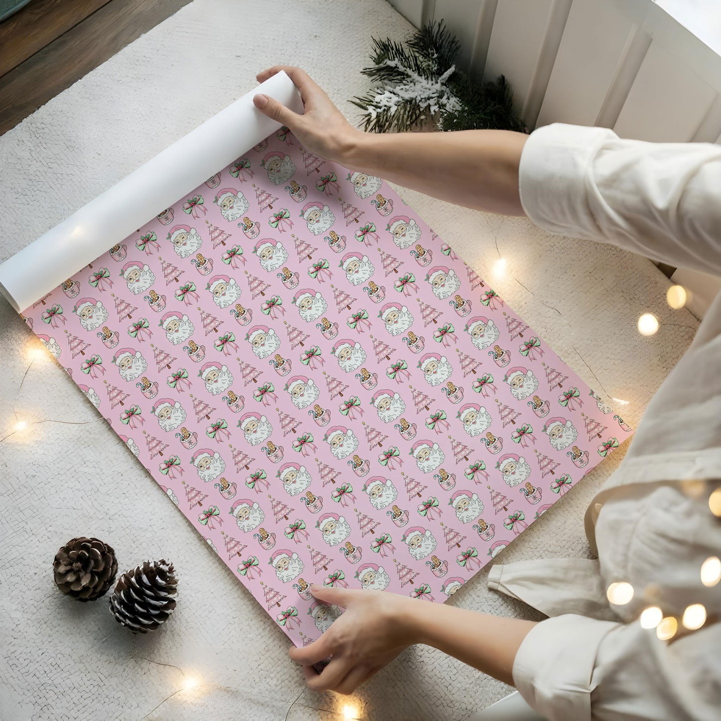 Funny Santa Pink Christmas Gift Wrap for Kids